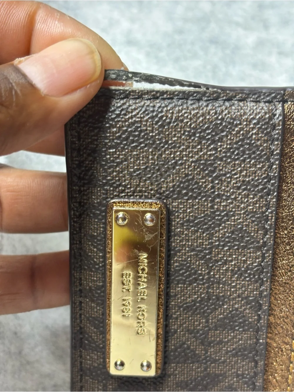 Michael Kors Dark Brown Card Holder with Gold Plate